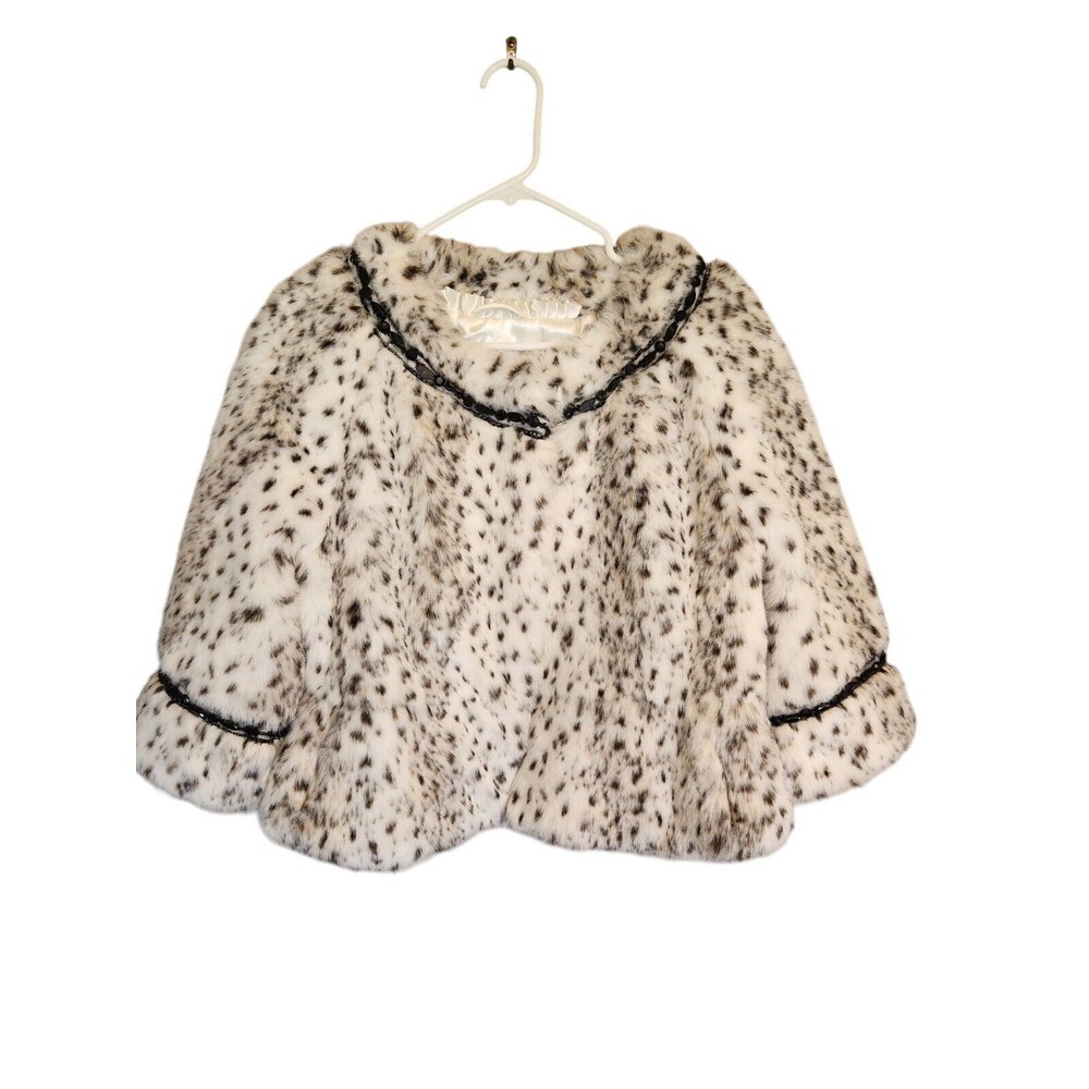 Terry Lewis Classic Luxury Sz Small Animal Faux Fur Coat Beaded Trim Crop Length